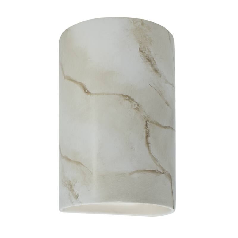 Justice Design Ambiance - Small ADA Cylinder Wall Sconce - Open Top & Bottom - Replaceable Bulb - Carrara Marble