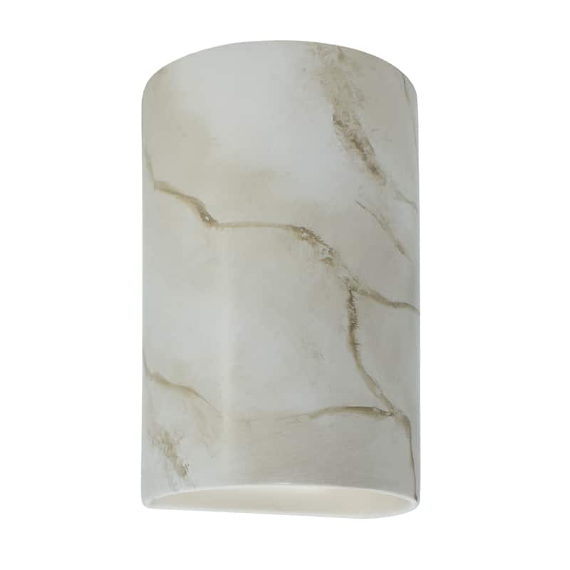 Justice Design Ambiance - Small Cylinder Wall Sconce - Closed Top (Outdoor) - Replaceable Bulb - Carrara Marble