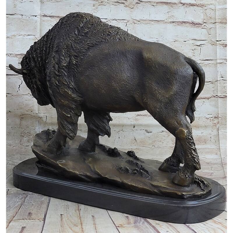 American Bison Buffalo Bronze Metal Statue Sculpture Wildlife Art Deco On Marble Base
