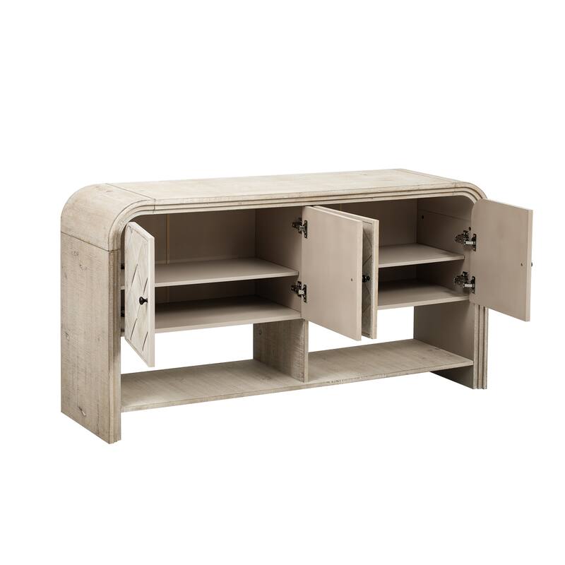Versatile console table with Woven Wood Slats and Solid Wood Veneer