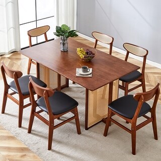 Modern 7-Piece Dining Table and Chair Set with Solid Wood Dining Table ...
