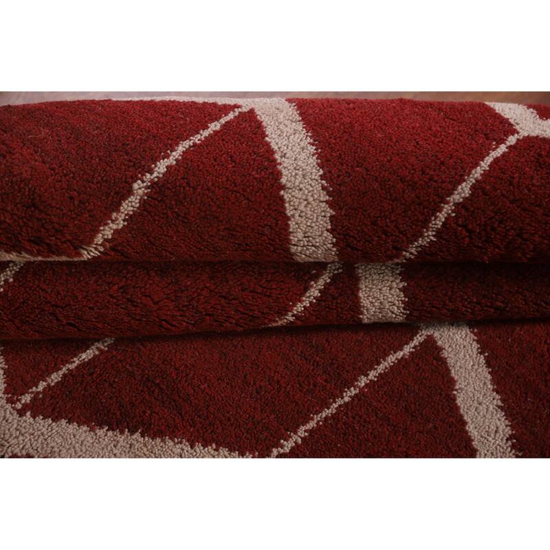 Hand Knotted Oriental 100% Wool Carpet Modern All-Over Red Gabbeh Area Rug - 7' 11'' X 5' 4''