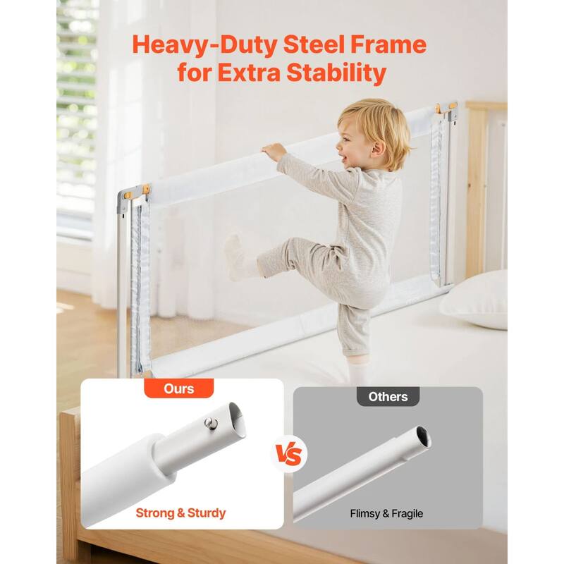 Grey Steel Oxford Fabric Kids Bed Rails with Mesh Adjustable Height for Everyday Use
