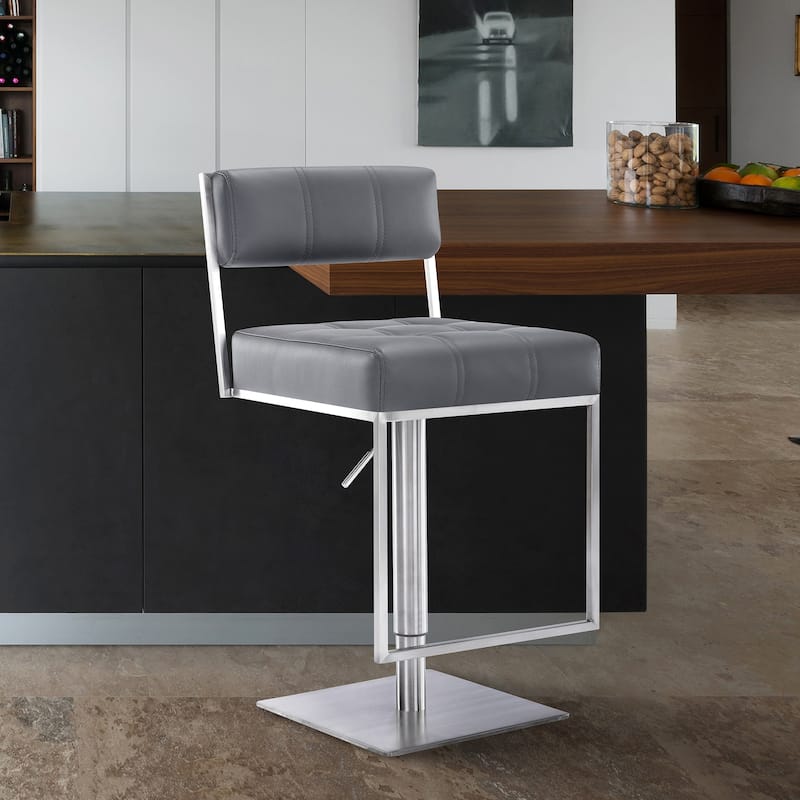 Michele Modern Upholstered Adjustable Height Swivel Barstool - Grey