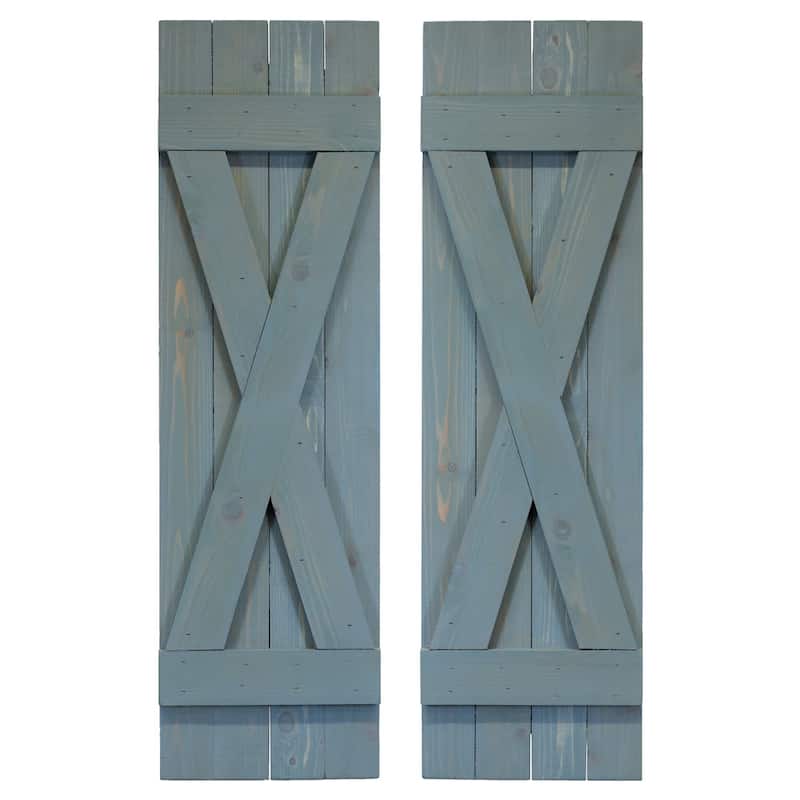 X Board & Batten Exterior Shutters Pair - 48" - Provincial Blue