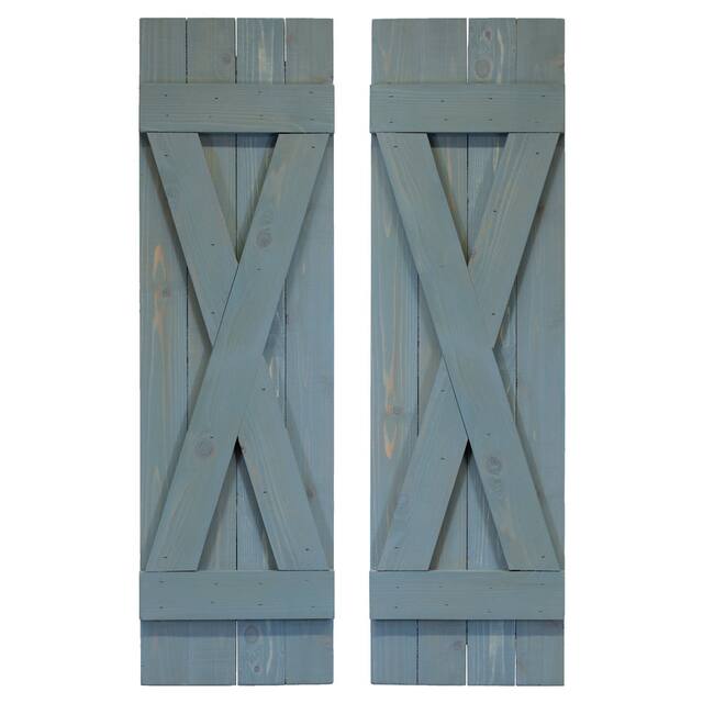 X Board & Batten Exterior Shutters Pair - 66" - Provincial Blue
