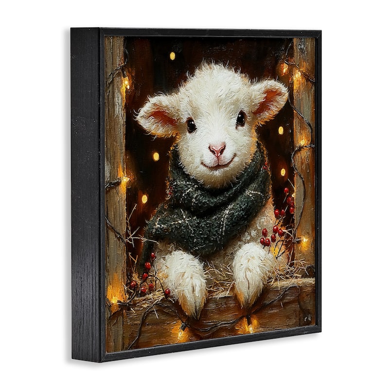 Stupell Festive Lamb with Holiday Lights Framed Giclee Art Design By Riley B