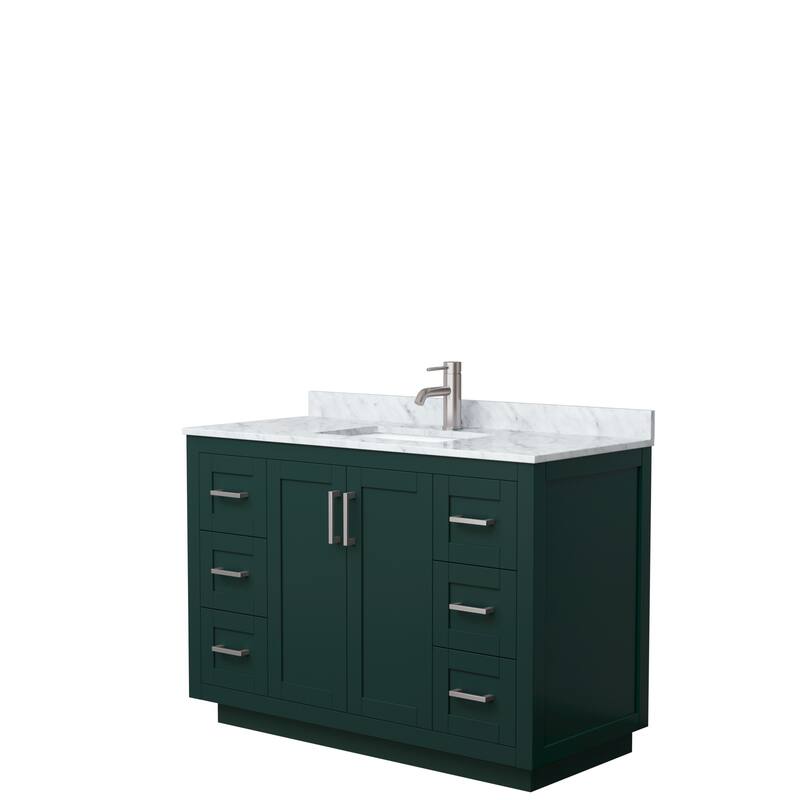 Miranda Single Vanity Set, White Carrara Marble Top, No Mirror - 48-Inch Single - Green, Nickel Trim, White Carrara Marble Top