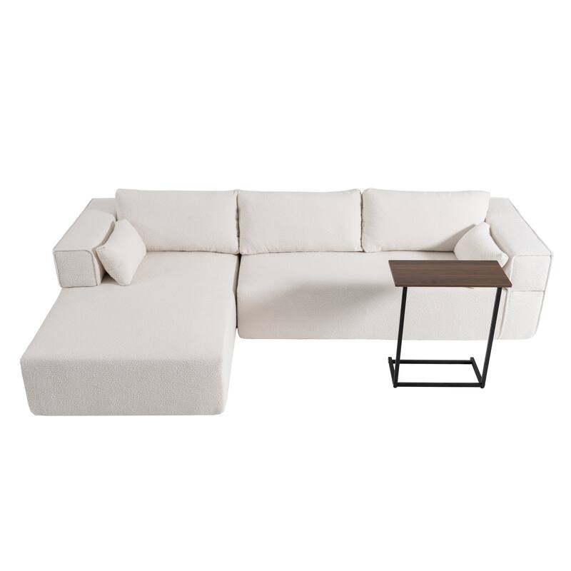 Modular Sectional Sofa with Side Table, Upholstered Cloud Sofa with L-Shaped Chaise Lounge, Full-Compressed Deep Seat Sofa