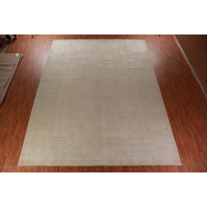 Hand Knotted Oriental 100% Wool Carpet Transitional All-Over Beige & Ivories Oushak Area Rug - 16' 6'' X 12' 10''