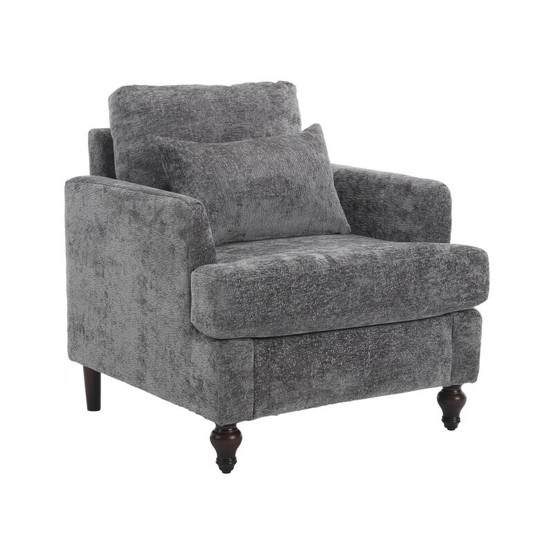 Tufted Club Chair Office Chair, Vintage Sofa Chair Armchair Leisure Chair Accent Chair with Wooden Frame, Gray