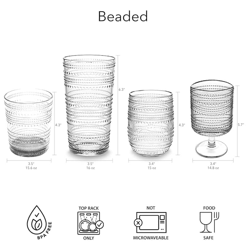 Abode Homewares Beaded Acrylic Drinking Glass - 16 oz - Set of 6