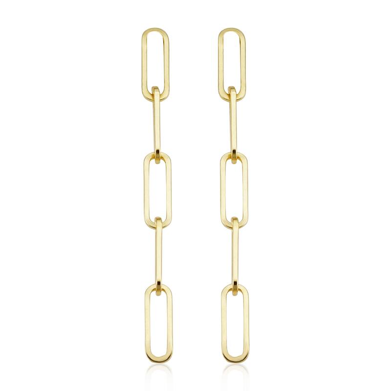 14k Yellow Gold 3.2 millimeter Paperclip Chain Dangle Earrings