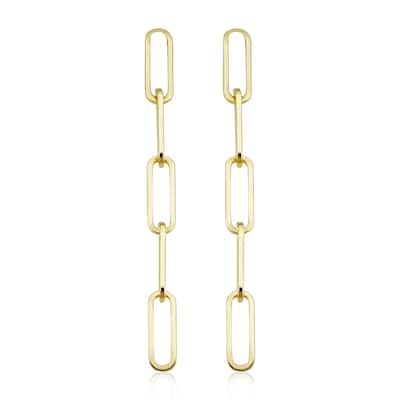 14k Yellow Gold 3.2 millimeter Paperclip Chain Dangle Earrings