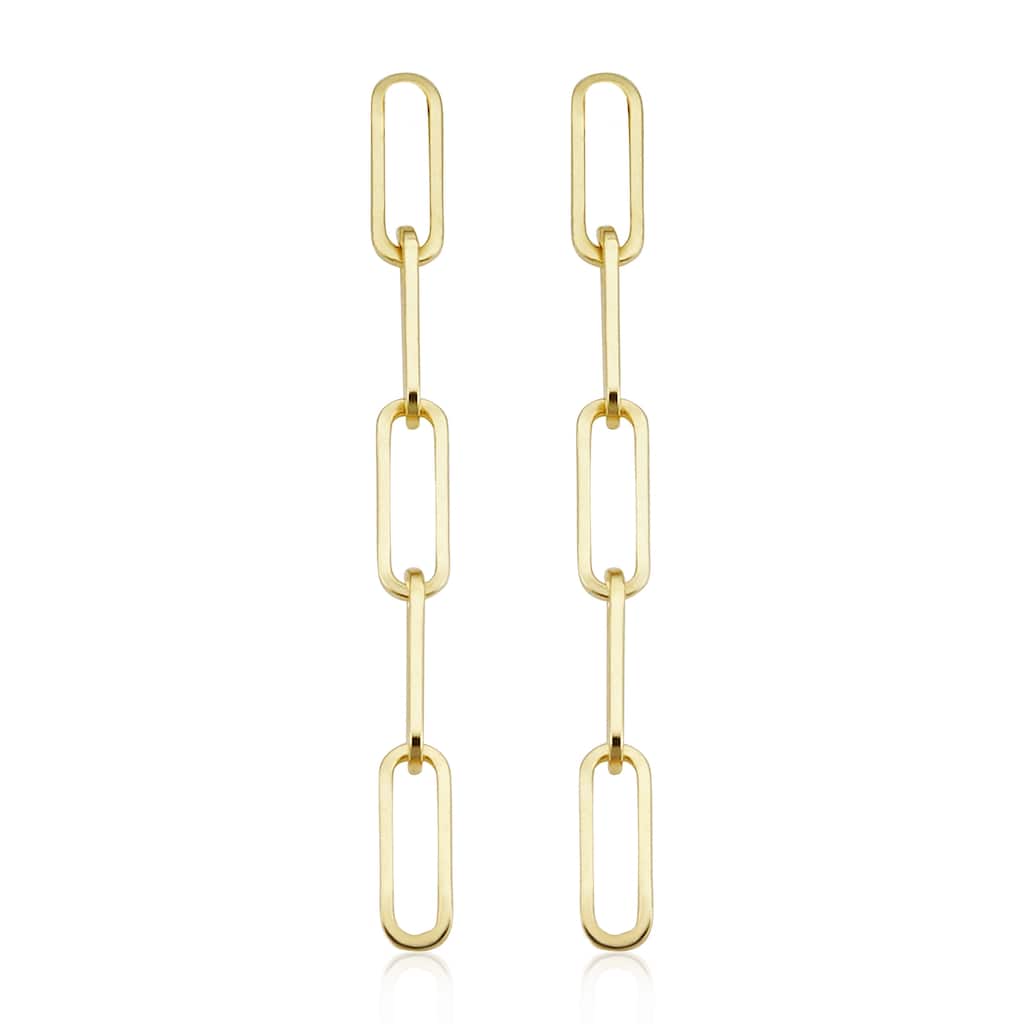 14k Yellow Gold 3.2 millimeter Paperclip Chain Dangle Earrings