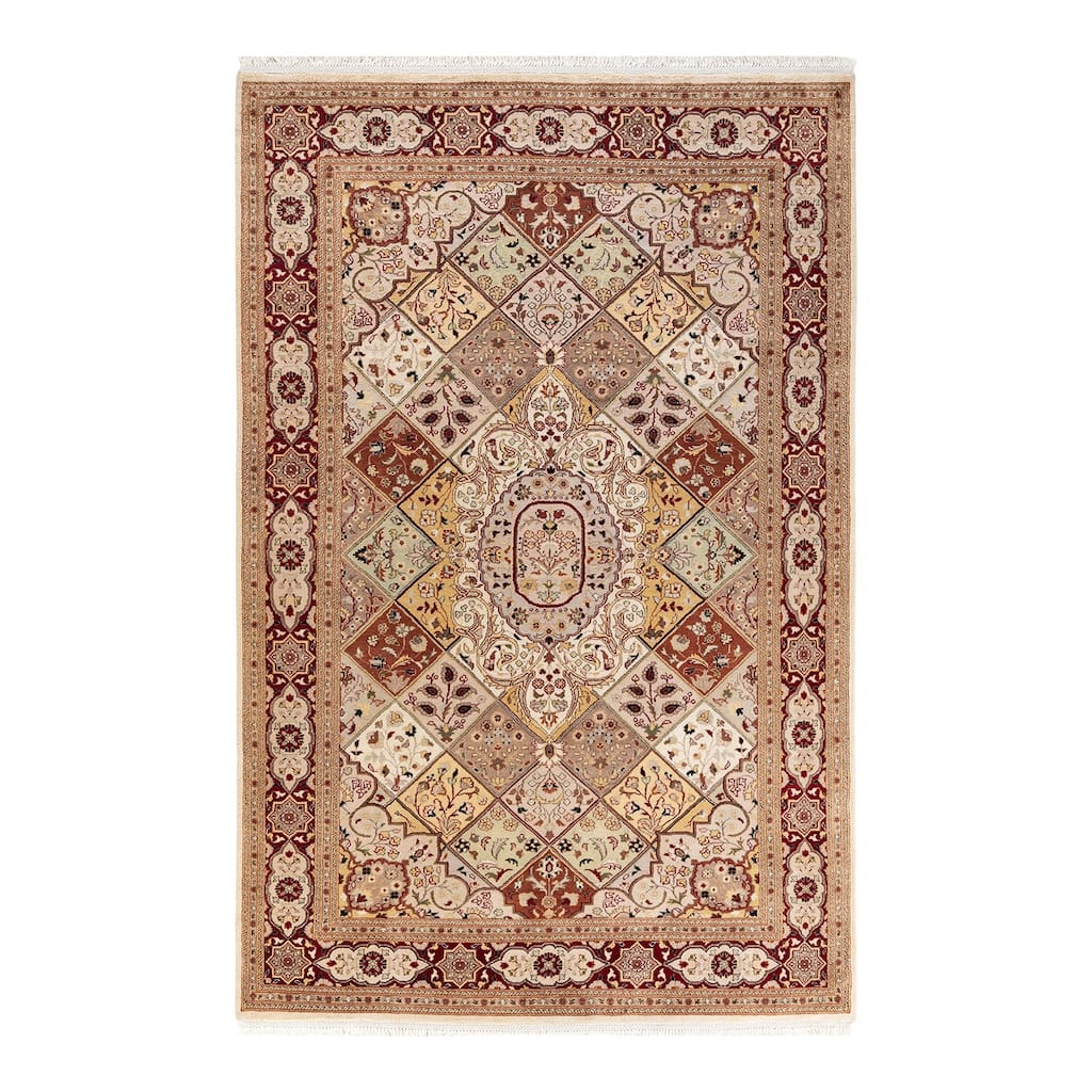 Overton Hand Knotted Wool Traditional Oriental Ivory Area Rug - 6' x 9'