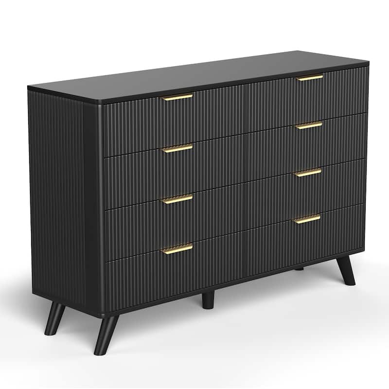 Meyreso Modern Boho Wave Wood Dresser, Wide Storage Cabinet