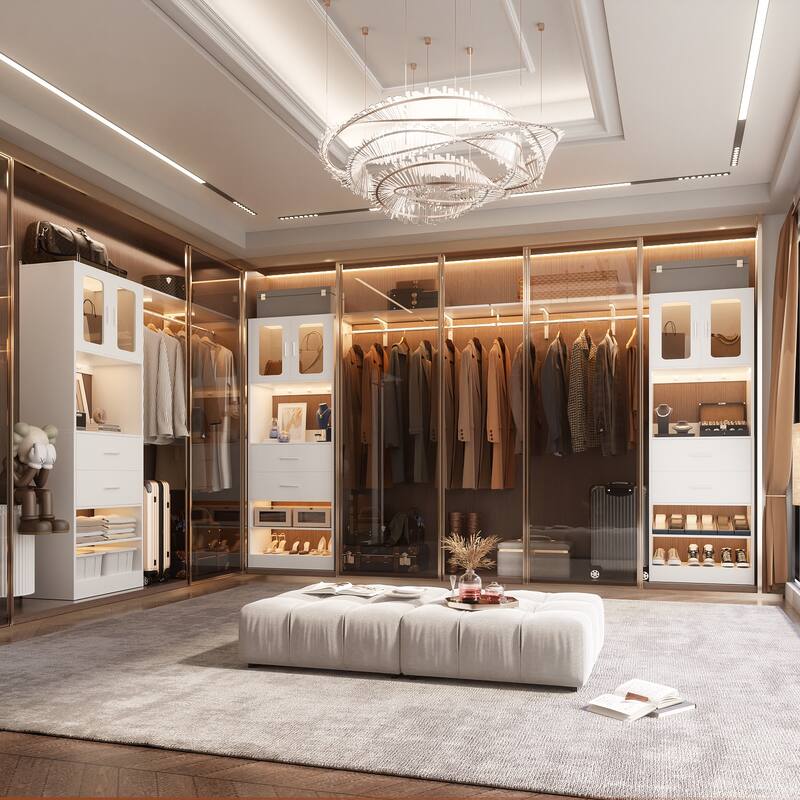 Rackcog Closet System with Doors and Drawers, Storage Organizer with DIY Shelving for Walk-in Closet