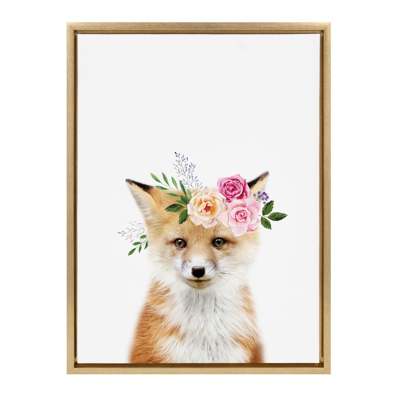 Kate and Laurel Sylvie Flower Crown Animal Framed Canvas by Amy Peterson