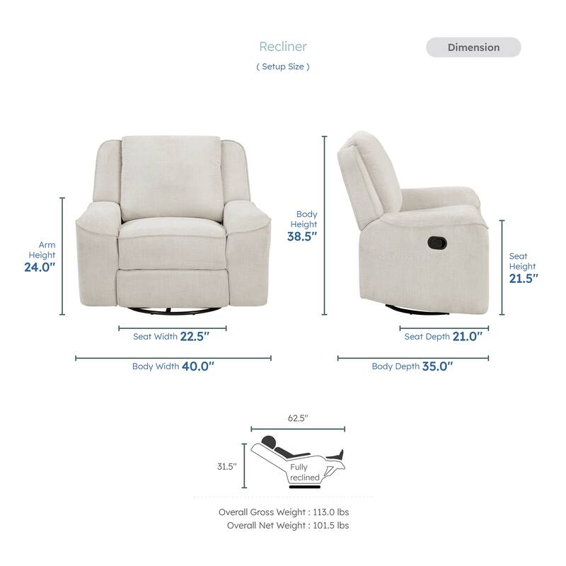 Graham 40" Chenille Swivel Reclining Chair - Smooth Swivel Motion