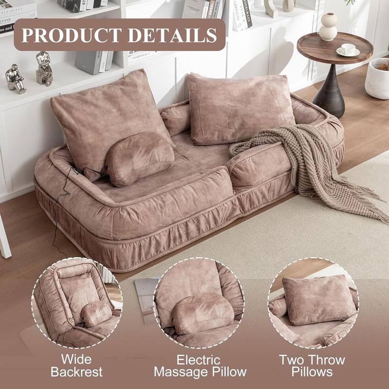 70" Adjustable Bean Bag Sofa Bed for Humans & Pets with Massage Pillow & 2 Soft Pillows , Velvet Waterproof Cover