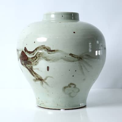 Approx. 13" High Gray and White Vase with Dragon Motif