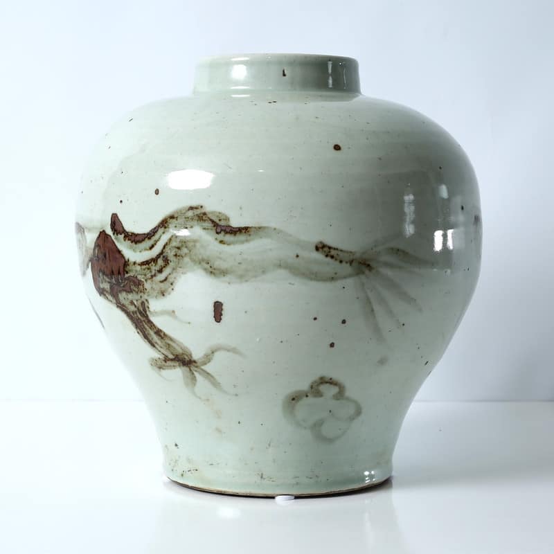 Approx. 13" High Gray and White Vase with Dragon Motif