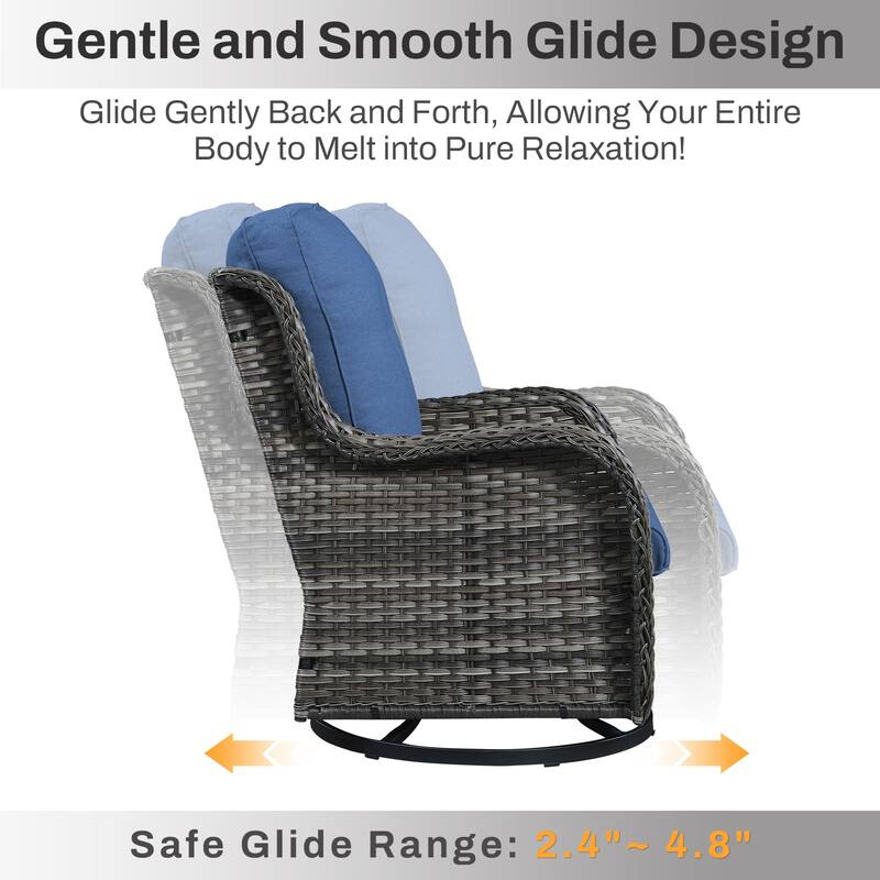 Gymojoy 7-Piece Outdoor Fire Pit Conversation Set with 4 Swivel Chairs & 2 Side Tables
