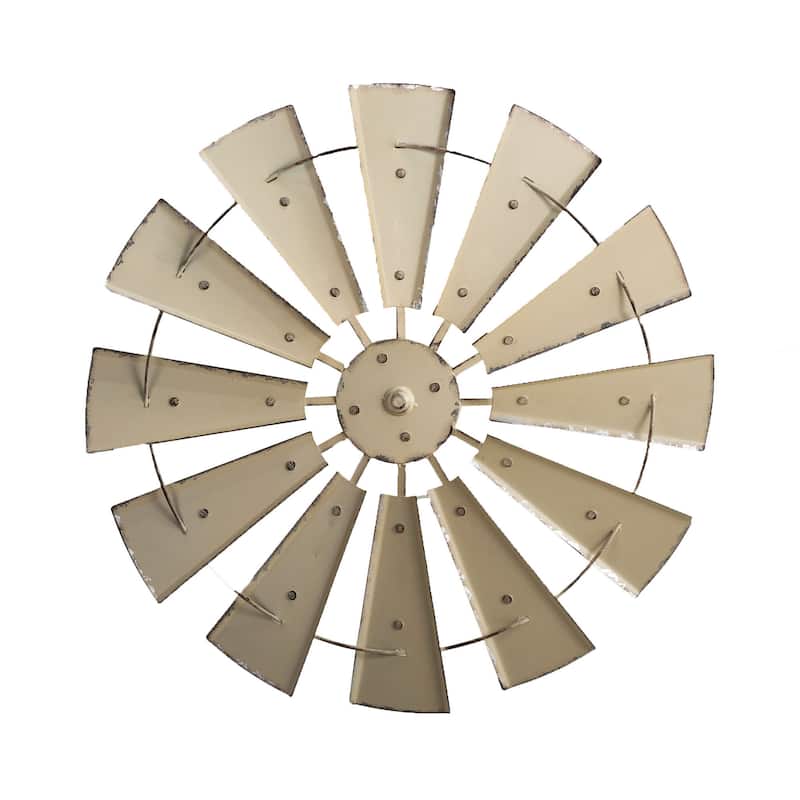 Glitzhome Farmhouse Rustic Wind Spinner Wall Decor - 28.5 x 28.5 - Round Beige