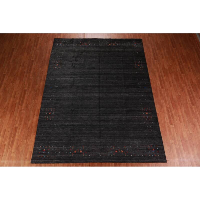 Charcoal Tribal Gabbeh Indian Area Rug Handmade Wool Carpet - 9'1" x 12'1"