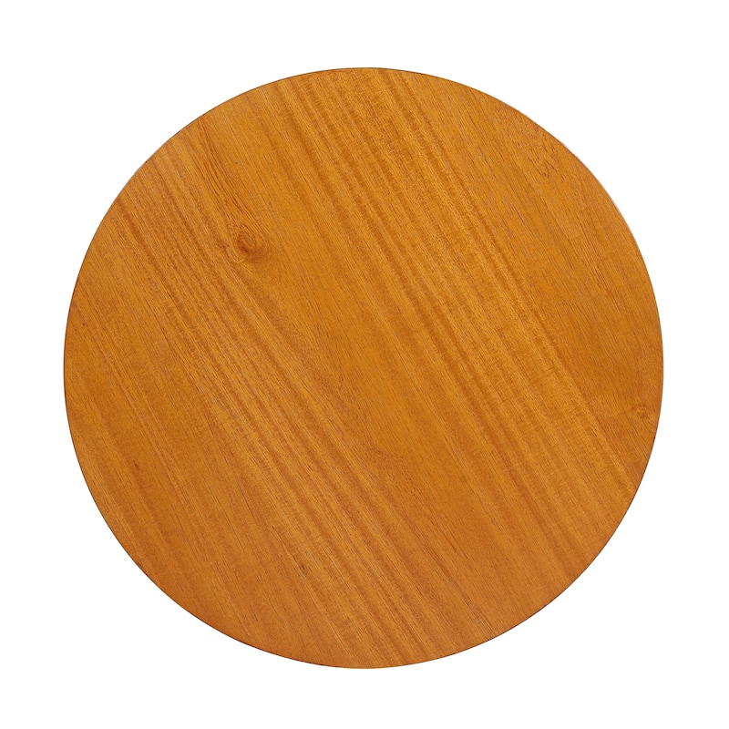 15.70" Round End Table, Hollow Woven Side Table, Small Rubber Wood Nightstand, Rattan Woven Tea Desk