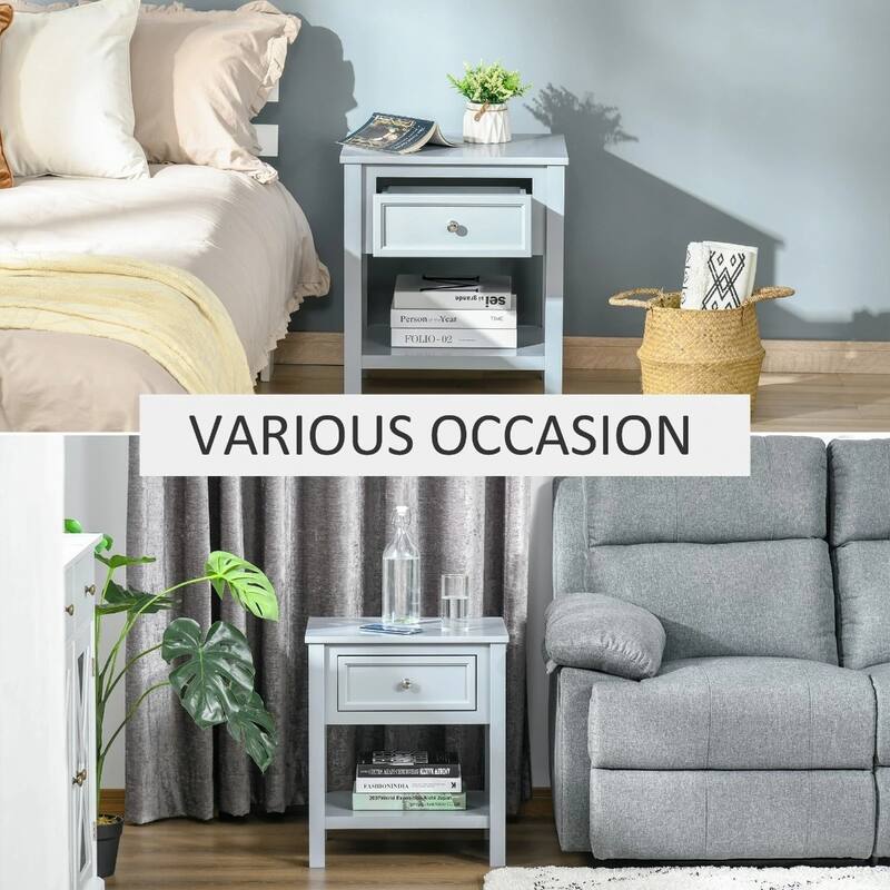 Accent End Table, Sofa Side Table with Storage Drawer and Bottom Shelf