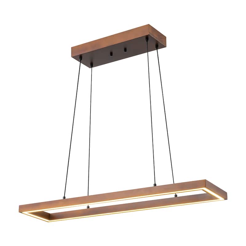 1-Light Farmhouse Walnut Oak Hollow LED Pendant Light for Dining Room - 32.2 in. W x 8.5 in. D x 1.8 in. H