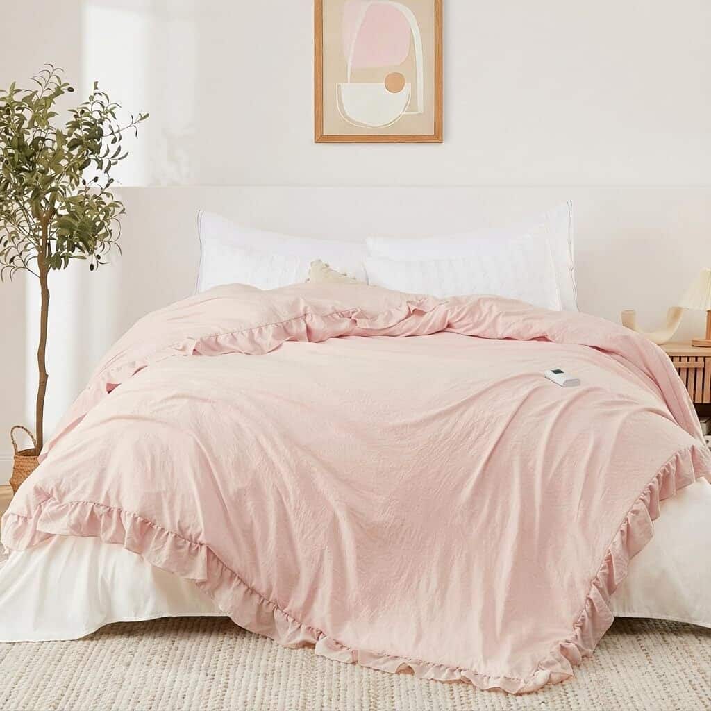 90"x90" Heated Comforter Blanket, Ruffle Electric Quilt Fast Heating Queen Size, Pink