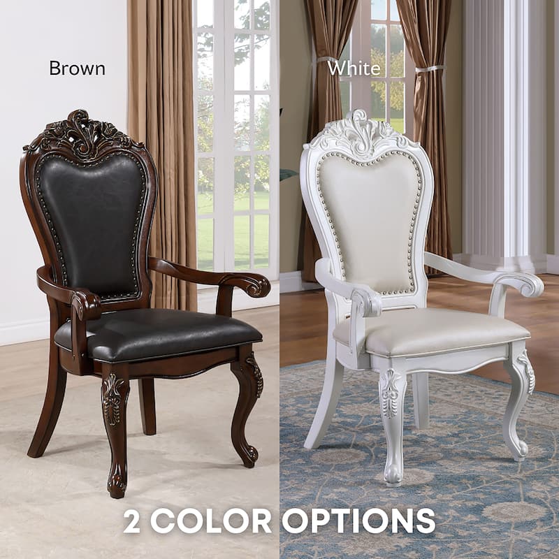 Furniture of America Eugene Traditional Solid Wood Dining Arm Chairs with Nailhead Trim and Cabriole Legs (Set of 2)