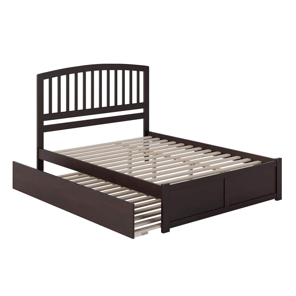 Richmond Queen Solid Wood Platform Bed with Footboard & Twin XL Trundle in Espresso