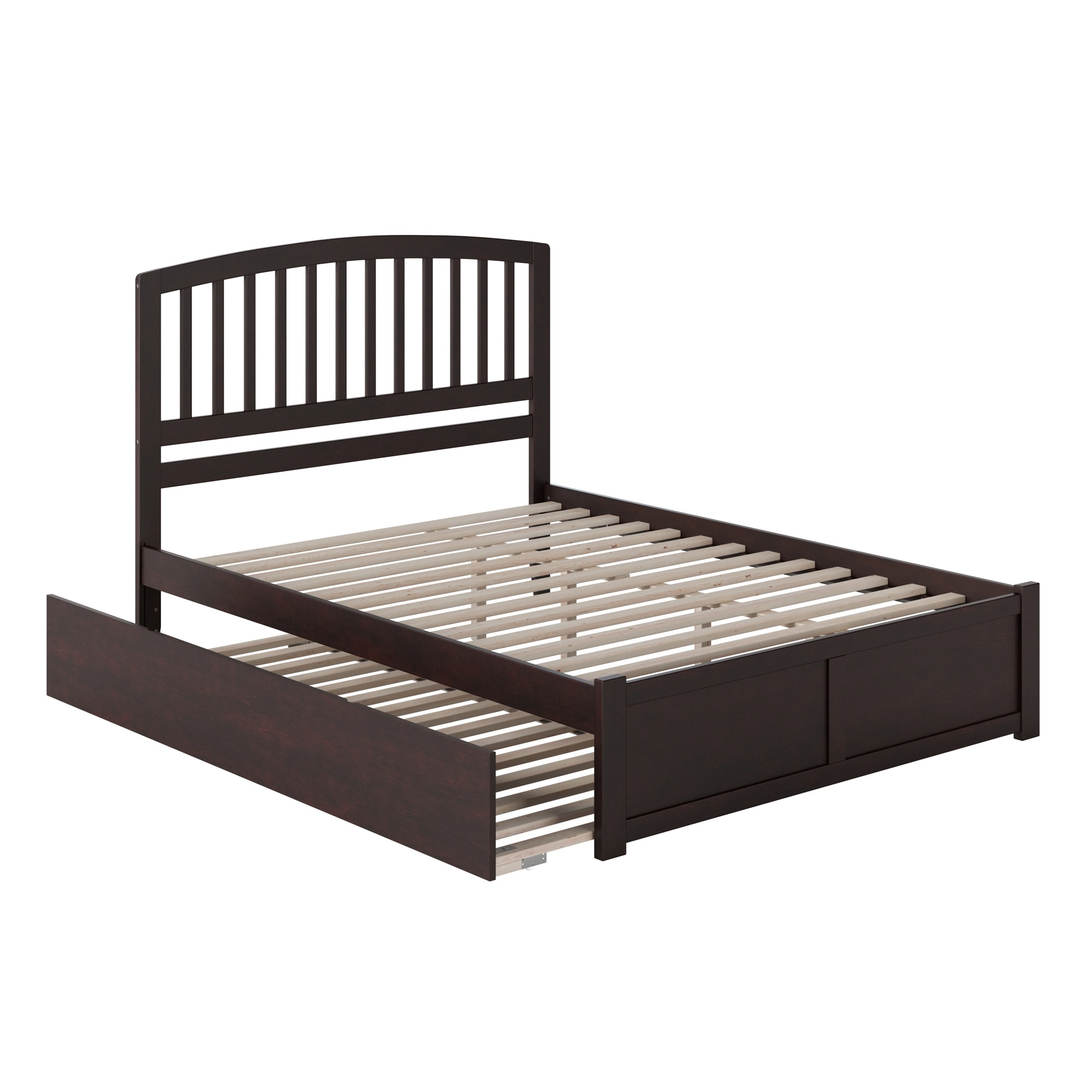 Richmond Queen Solid Wood Platform Bed with Footboard & Twin XL Trundle in Espresso