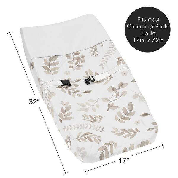 Floral Leaf Boy Girl Changing Pad Cover - Ivory Cream Beige Taupe White Gender Neutral Boho Watercolor Botanical Flower Woodland