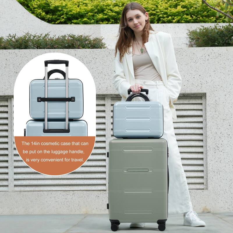 6 Piece Luggage Set, with Double Spinner Wheels Handle Password Lock, 14 IN Cosmetic Case 20/24/28 IN Luggages with Bag