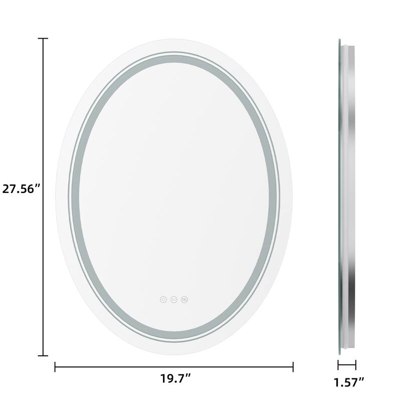 Frameless Oval Wall Mounted LED Bathroom Mirror Anti-Fog Memory - 20X28 Inch