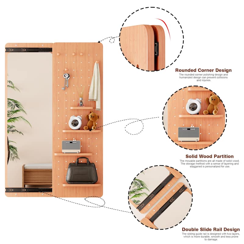 Wall Mounted Full Length Mirror, Full Body Mirror with Shelf, Mirror with Hook Wall Mounted Mirror with Multifunctional Design