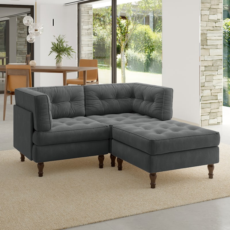 Oversized Sofa Corduroy Tufted Modular Sectional Set - Grey-3 peice - Reversible