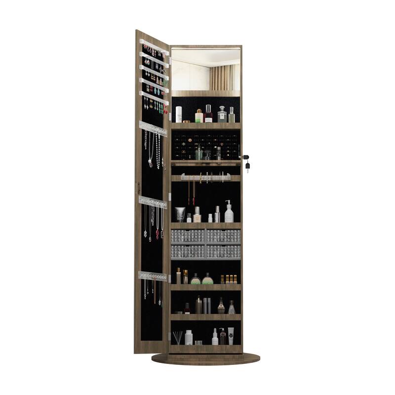 Jewelry Cabinet Armoire with Full Length Mirror, 360° Rotating, Lockable Storage Cabinet, Interior Mirror