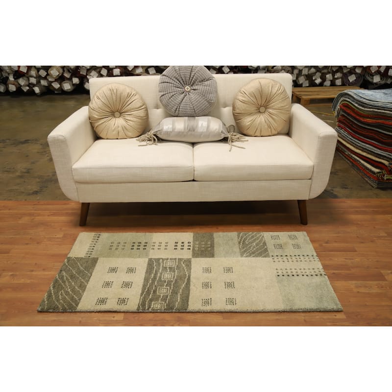 Hand Knotted Oriental 100% Wool Carpet Tribal Geometric Multi-Colored Gabbeh Runner Rug - 4' 8'' X 2' 2''