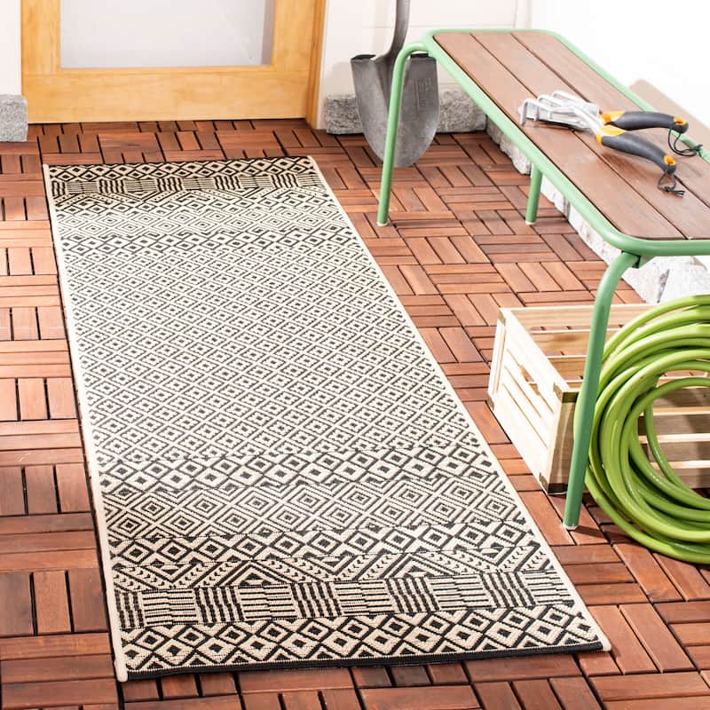 SAFAVIEH Courtyard Velia Indoor/ Outdoor Waterproof Patio Backyard Rug - 2'3" x 10' Runner - Beige/Black