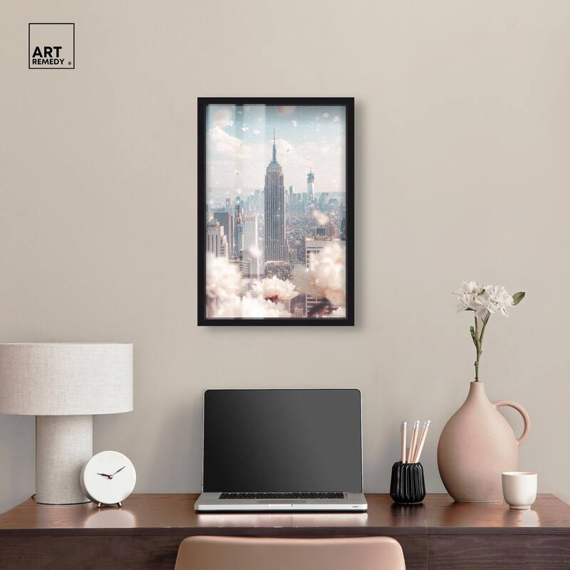 Peonies Over New York Shadowbox by Art Remedy