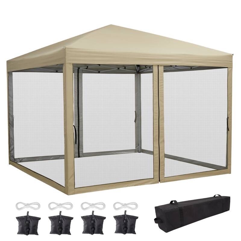 10x10 FT Pop Up Canopy Tent with Mosquito Netting, Adjustable Height, Portable Sun Shelter with Wheeled Bag