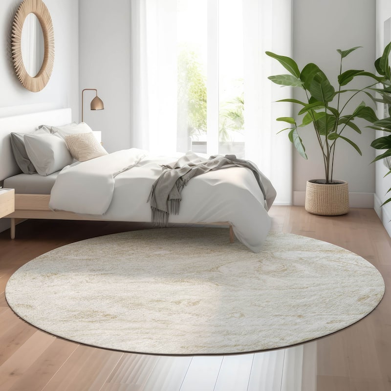 Premium Washable Super Soft Abstract Tamra Mayfield Rug - Ivory - 8' x 8' - Round