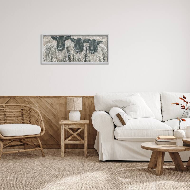 Stupell Three Sheep Trio Rural Farm Animal Portrait Framed Wall Art, Design by Hollihocks Art