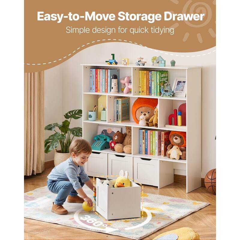 Brown Wooden Toy Storage Organizer with 11 Compartments and 4 Drawers - 49.41 x 12.99 x 46.46 in